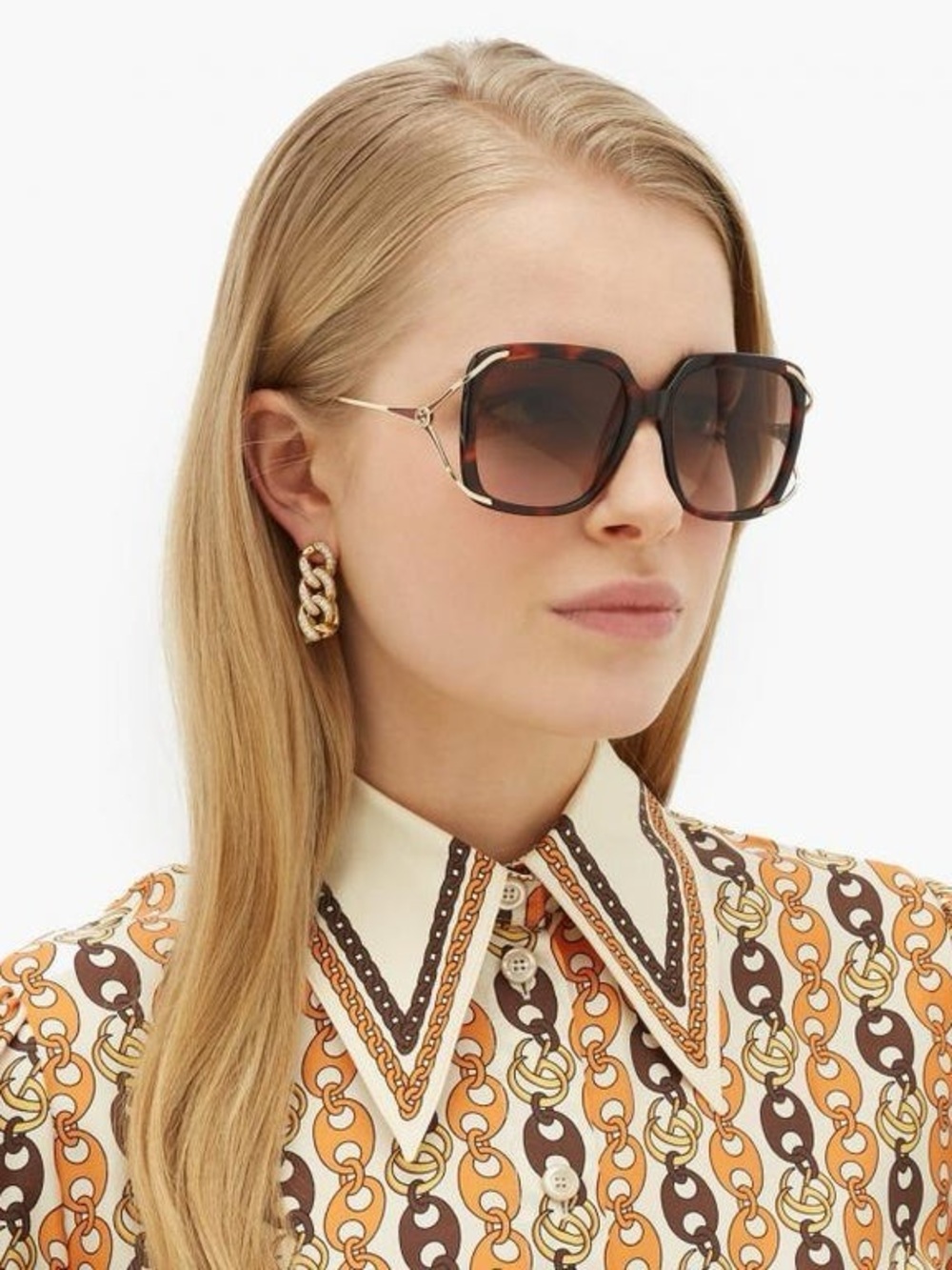 Gucci Havane brown tortoise Square Sunglasses